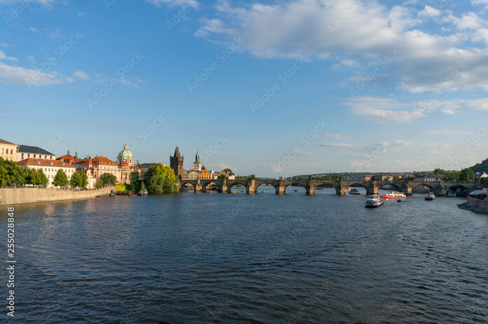 Picturesque view on Charles Bridge and Vltava river