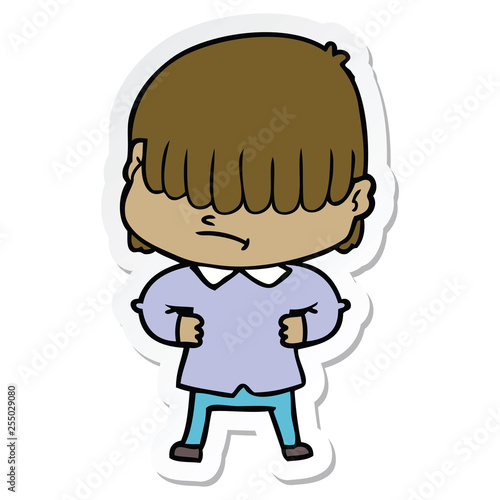 sticker of a cartoon boy with untidy hair