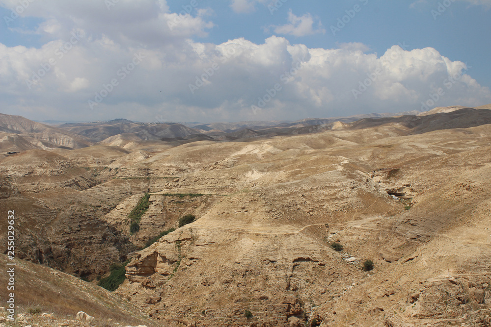 Wadi Qelt in Judean desert near Jericho, nature, stone, rock and oasis. Unseen, unknown, unexplored places, hidden travel destinations, Israel Wadi Qelt in Judean desert near Jericho, nature, stone, rock and oasis. Unseen, unknown, unexplored places, hidden travel destinations, Israel