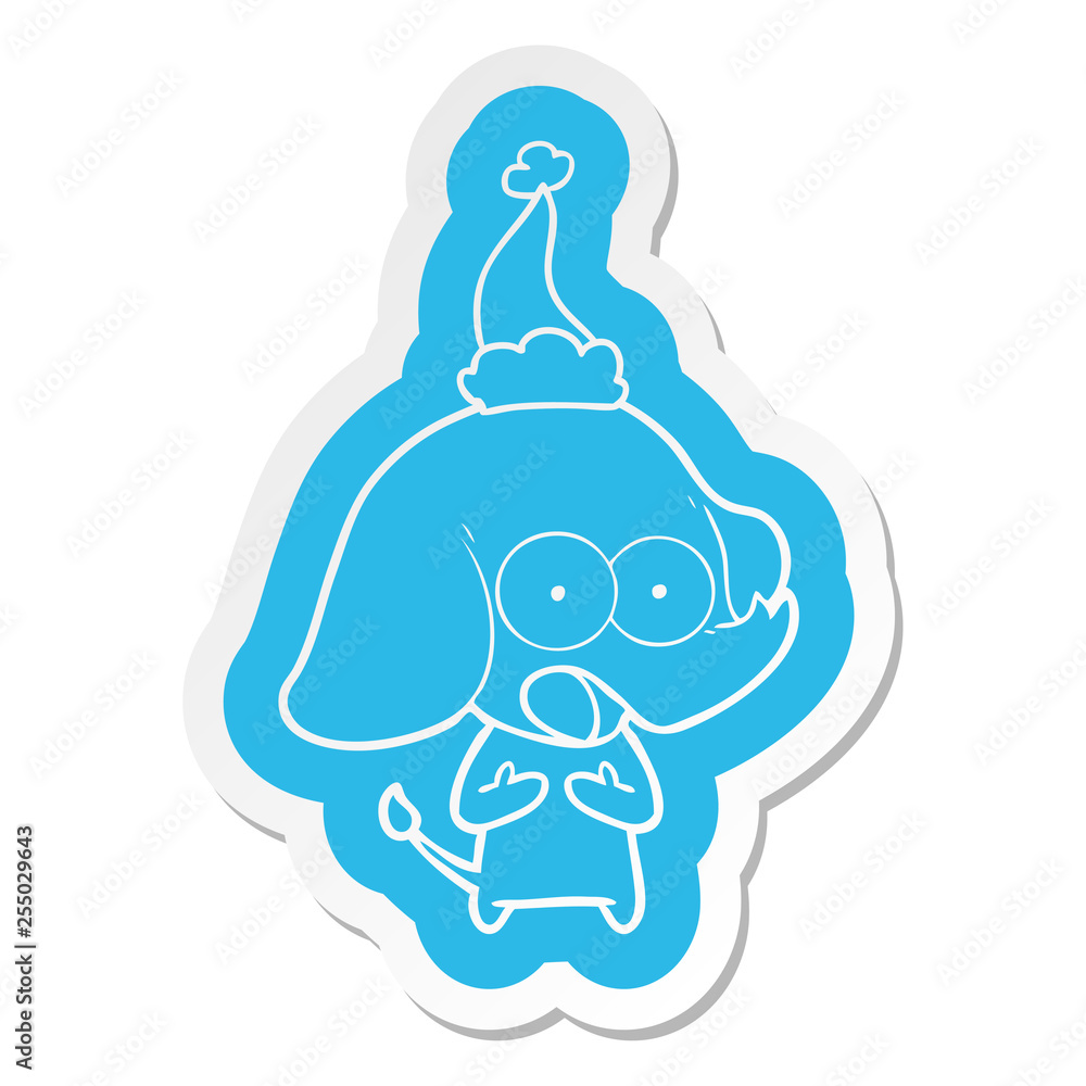 cute cartoon sticker of a elephant wearing santa hat cute cartoon sticker of a elephant wearing santa hat