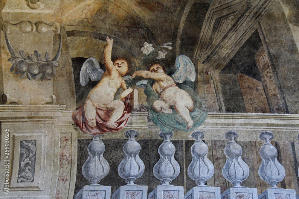 Obraz na plátně balaustra con angioletti; affresco di una cappella della chiesa di San Cristo