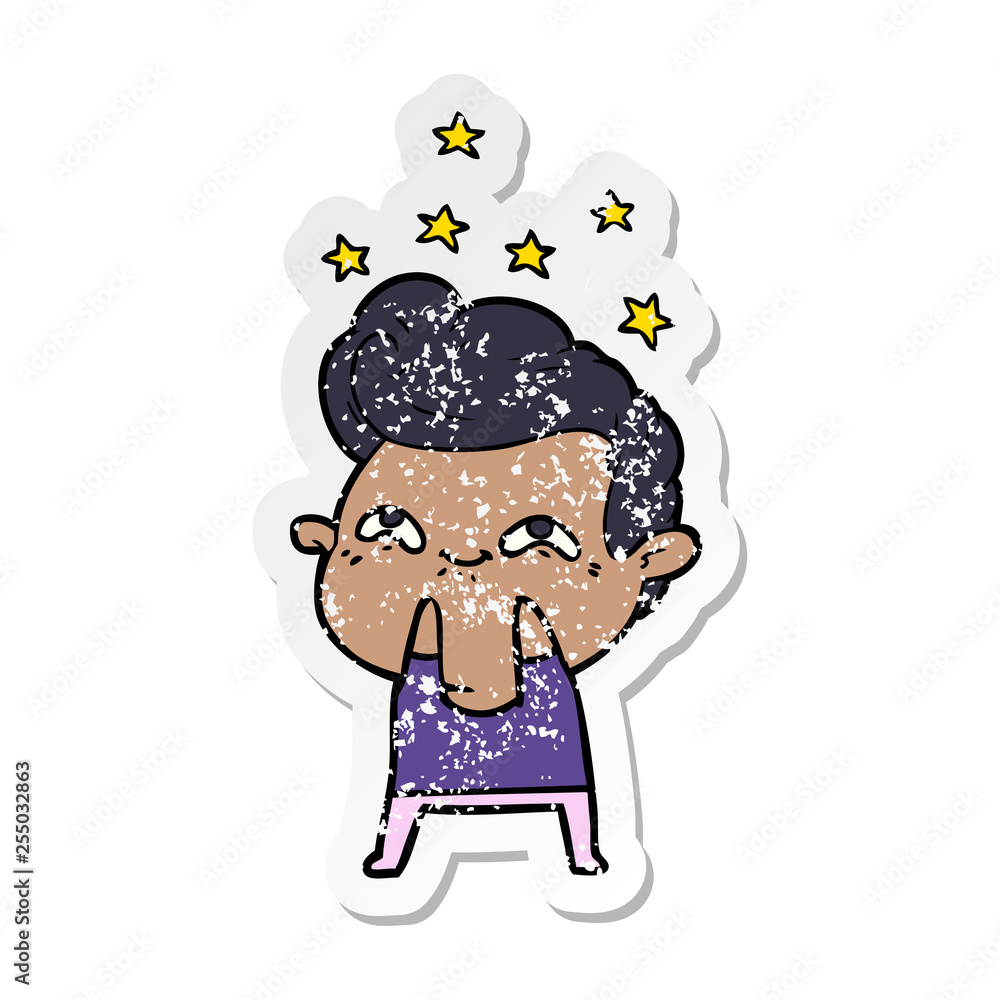 distressed sticker of a cartoon excited man distressed sticker of a cartoon excited man
