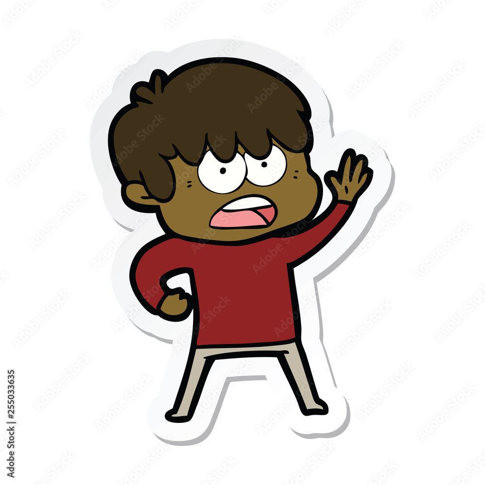 sticker of a worried cartoon boy sticker of a worried cartoon boy