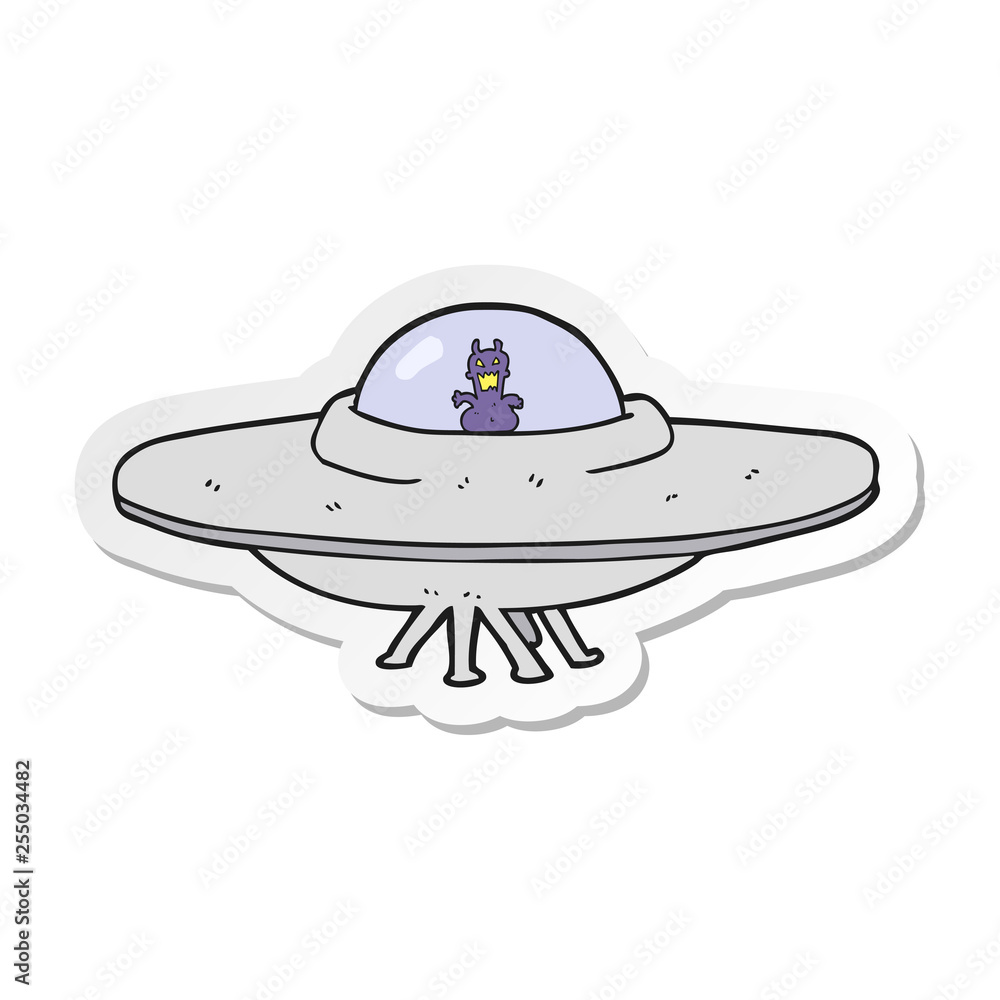 sticker of a cartoon UFO sticker of a cartoon UFO