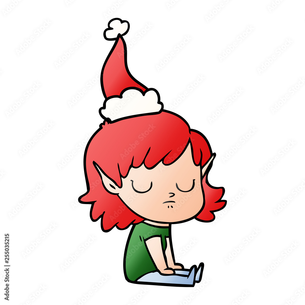 gradient cartoon of a elf girl wearing santa hat gradient cartoon of a elf girl wearing santa hat