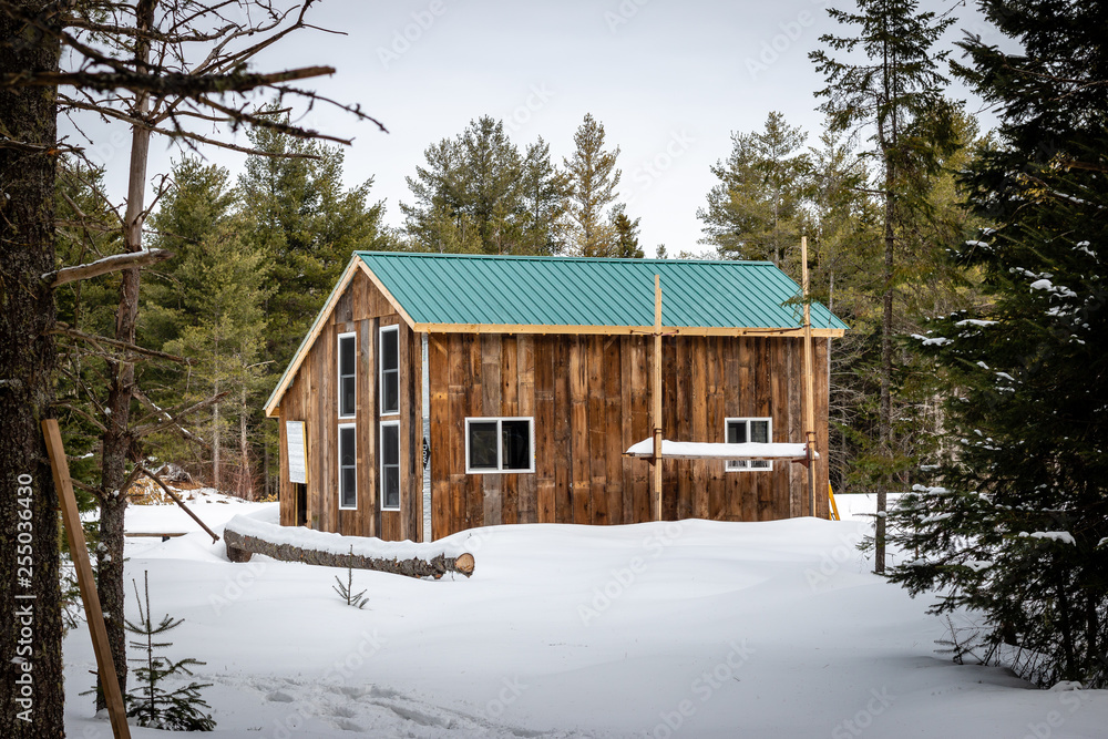 A quaint cabin set back in the Adirondack Mountains. 