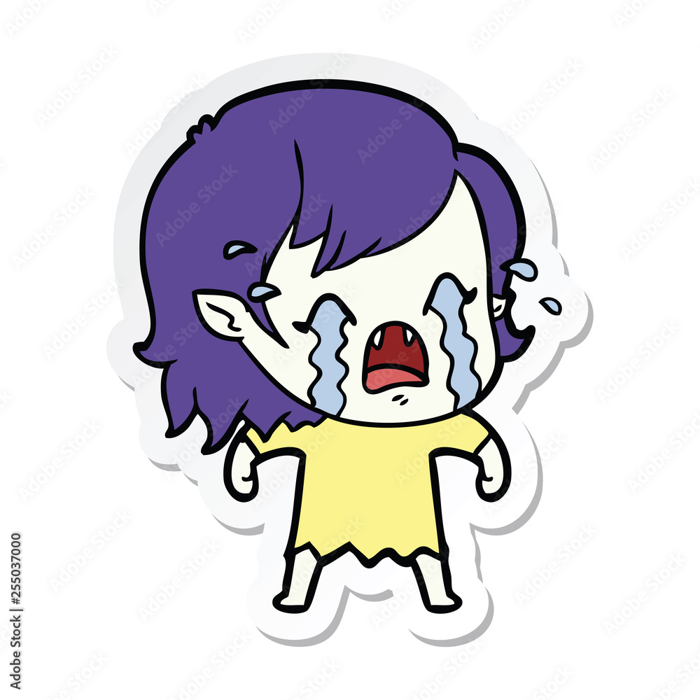 sticker of a cartoon crying vampire girl sticker of a cartoon crying vampire girl