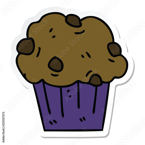 sticker of a quirky hand drawn cartoon chocolate muffin cake