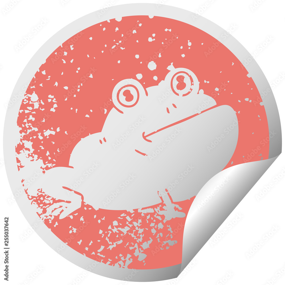 quirky distressed circular peeling sticker symbol frog