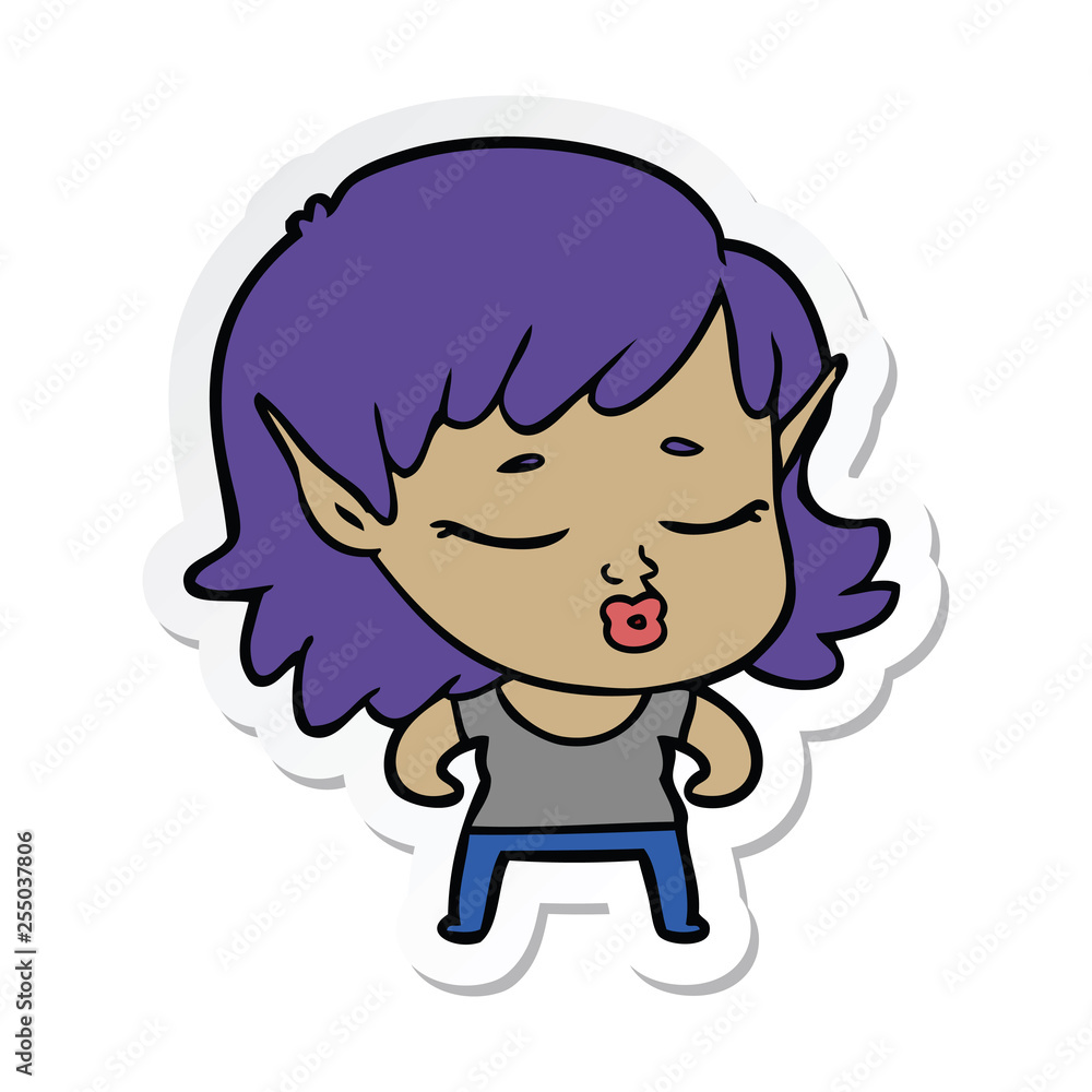 sticker of a pretty cartoon elf girl sticker of a pretty cartoon elf girl