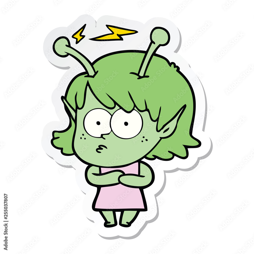 sticker of a cartoon alien girl sticker of a cartoon alien girl