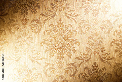 3d illustration graphic background of floral patterns and leaves on a gold cloth material