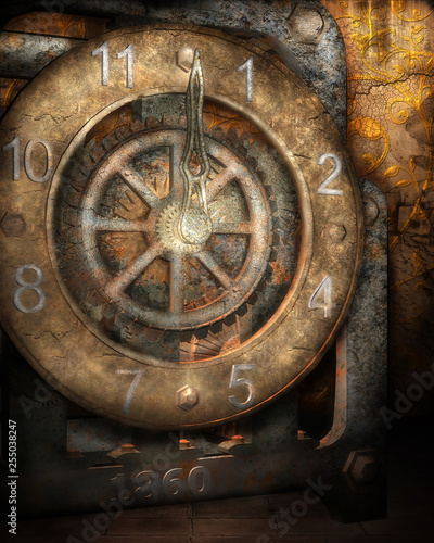 3d illustration graphic background of an old rusted vintage clock