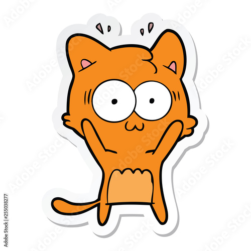 sticker of a cartoon surprised cat