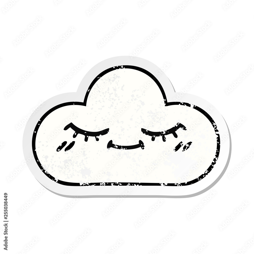 distressed sticker of a cute cartoon white cloud distressed sticker of a cute cartoon white cloud