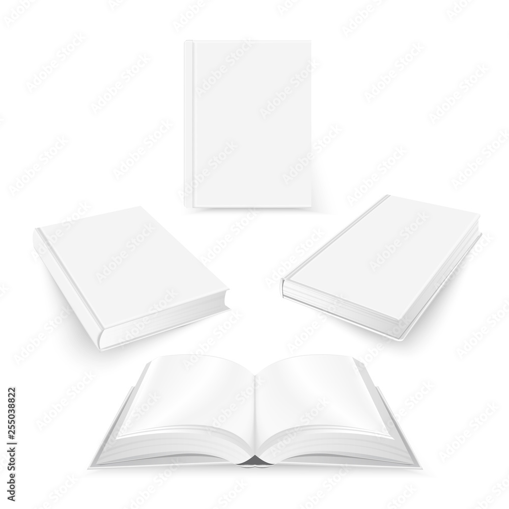 Set of white blank book template. Mockup for the cover design Isolated on white background. Set of white blank book template. Mockup for the cover design Isolated on white background.