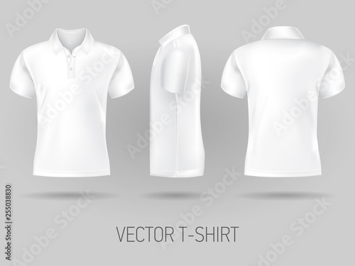 white short sleeve polo shirt design templates front, back, and side views . vector t-shirt mock up