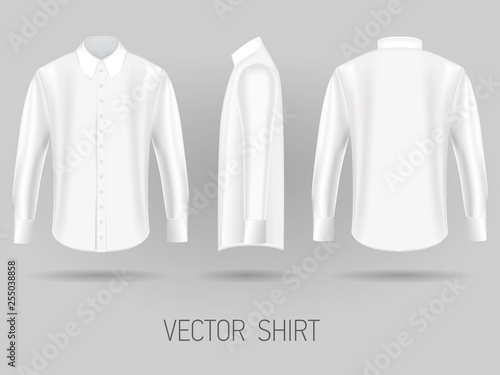 white short long sleeve shirt design templates front, back, and side views vector mock up
