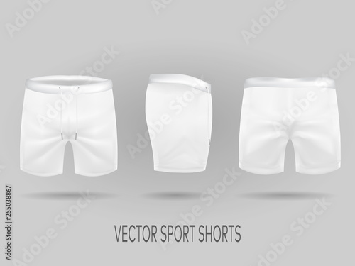 white shorts with ffront, back, and side views. mock up in vector