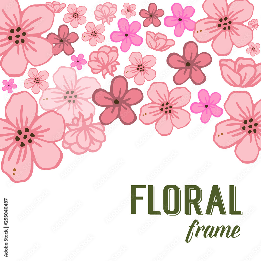 Vector illustration greeting card of floral frame with pink flower blooms Vector illustration greeting card of floral frame with pink flower blooms