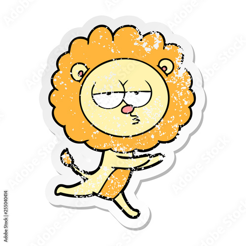 distressed sticker of a cartoon running lion