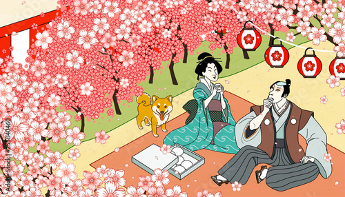 Cherry blossom viewing in ukiyo-e