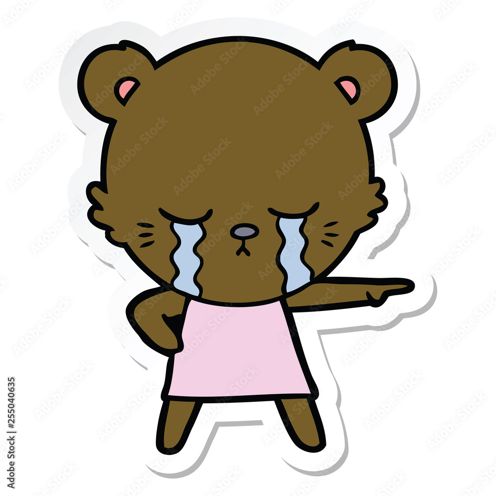 crying cartoon bear in dress pointing crying cartoon bear in dress pointing