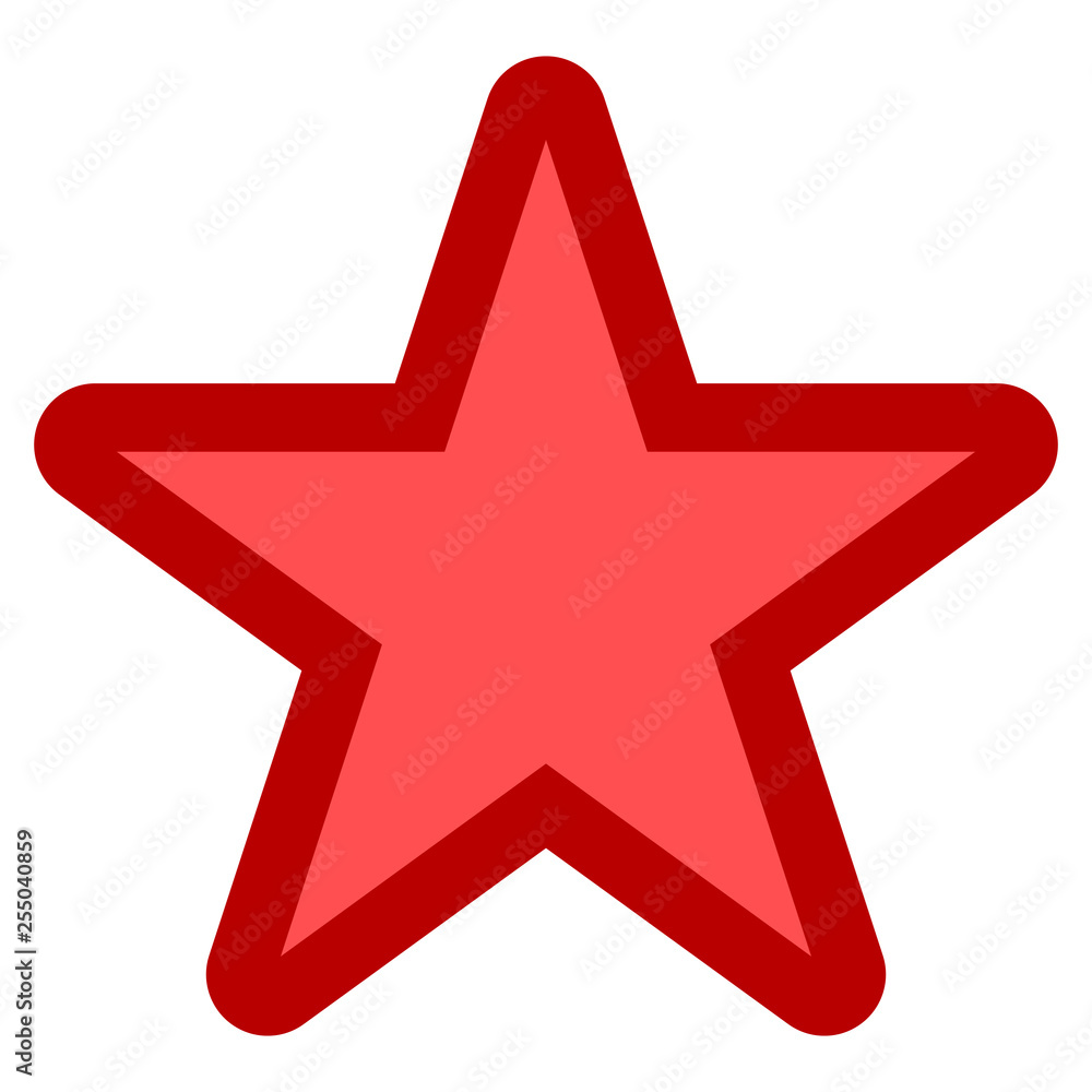 Fototapeta premium Star symbol icon - red simple with outline, 5 pointed rounded, isolated - vector