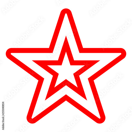 Star symbol icon - red simple hollow outline, 5 pointed rounded, isolated - vector