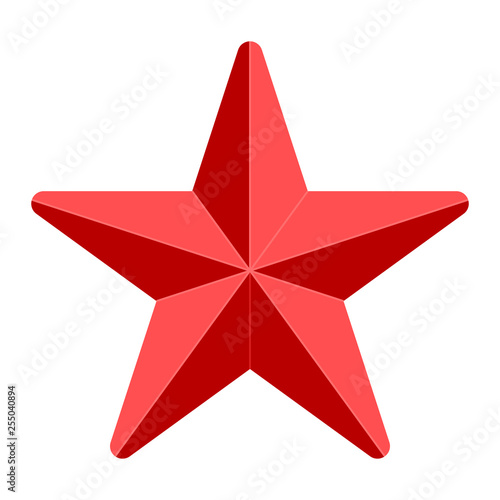 Star symbol icon - red simple 3d  5 pointed rounded  isolated - vector