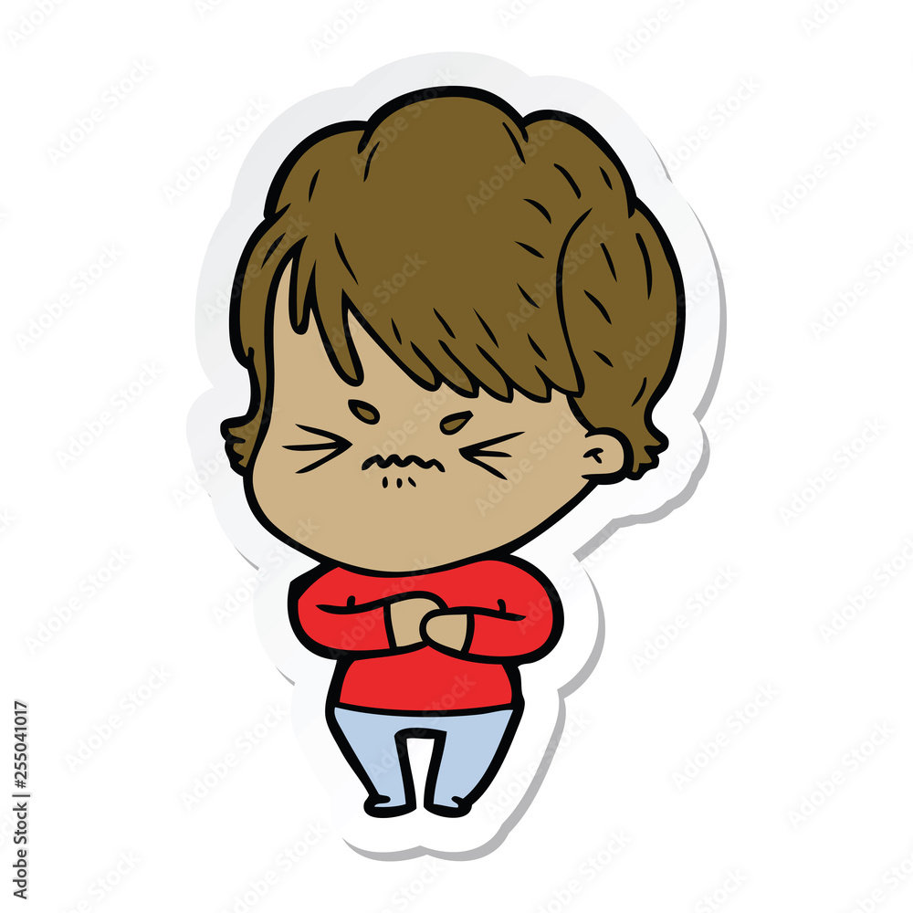 sticker of a cartoon frustrated woman sticker of a cartoon frustrated woman