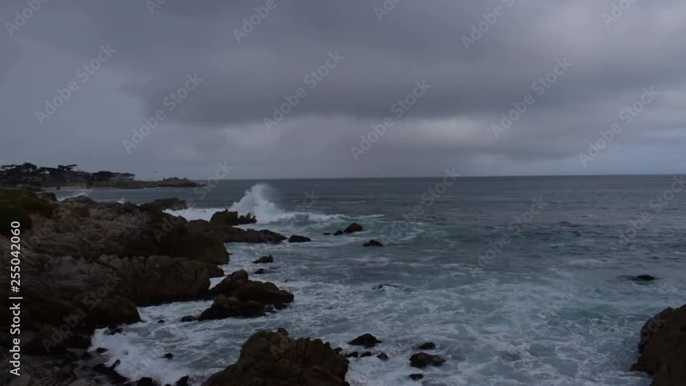 Monterey Bay coastline as storm comes to shore, Pacific Grove California Monterey Bay coastline as storm comes to shore, Pacific Grove California