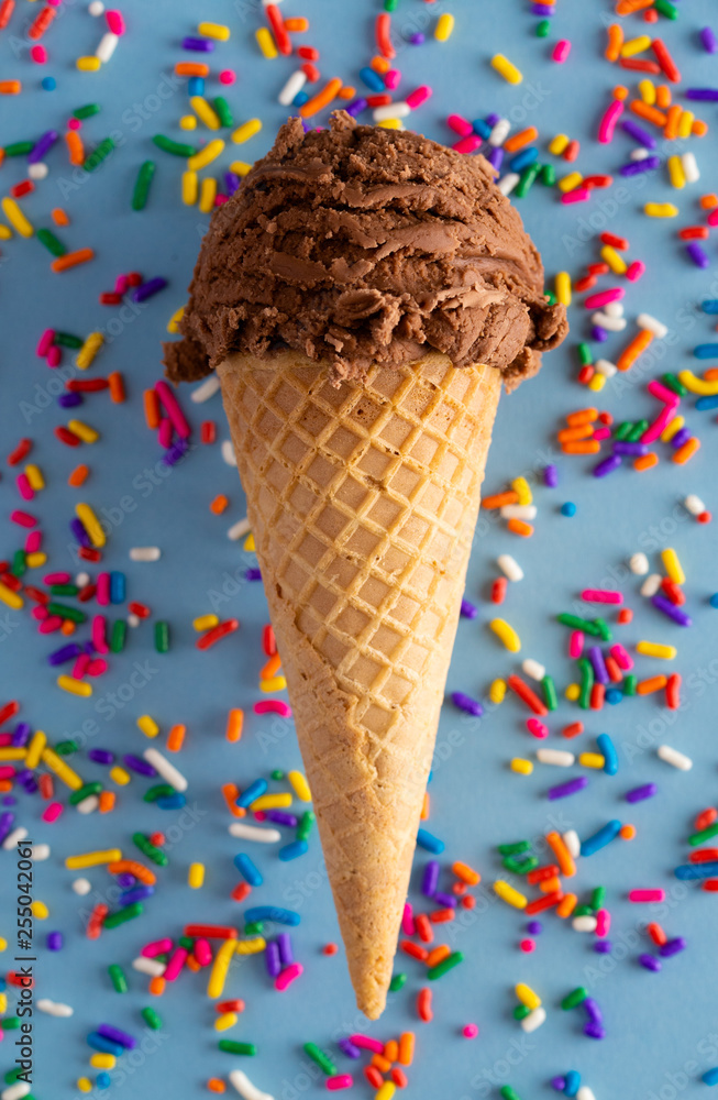 Scoop of Chocolate Ice Cream in a Waffle Cone Scoop of Chocolate Ice Cream in a Waffle Cone
