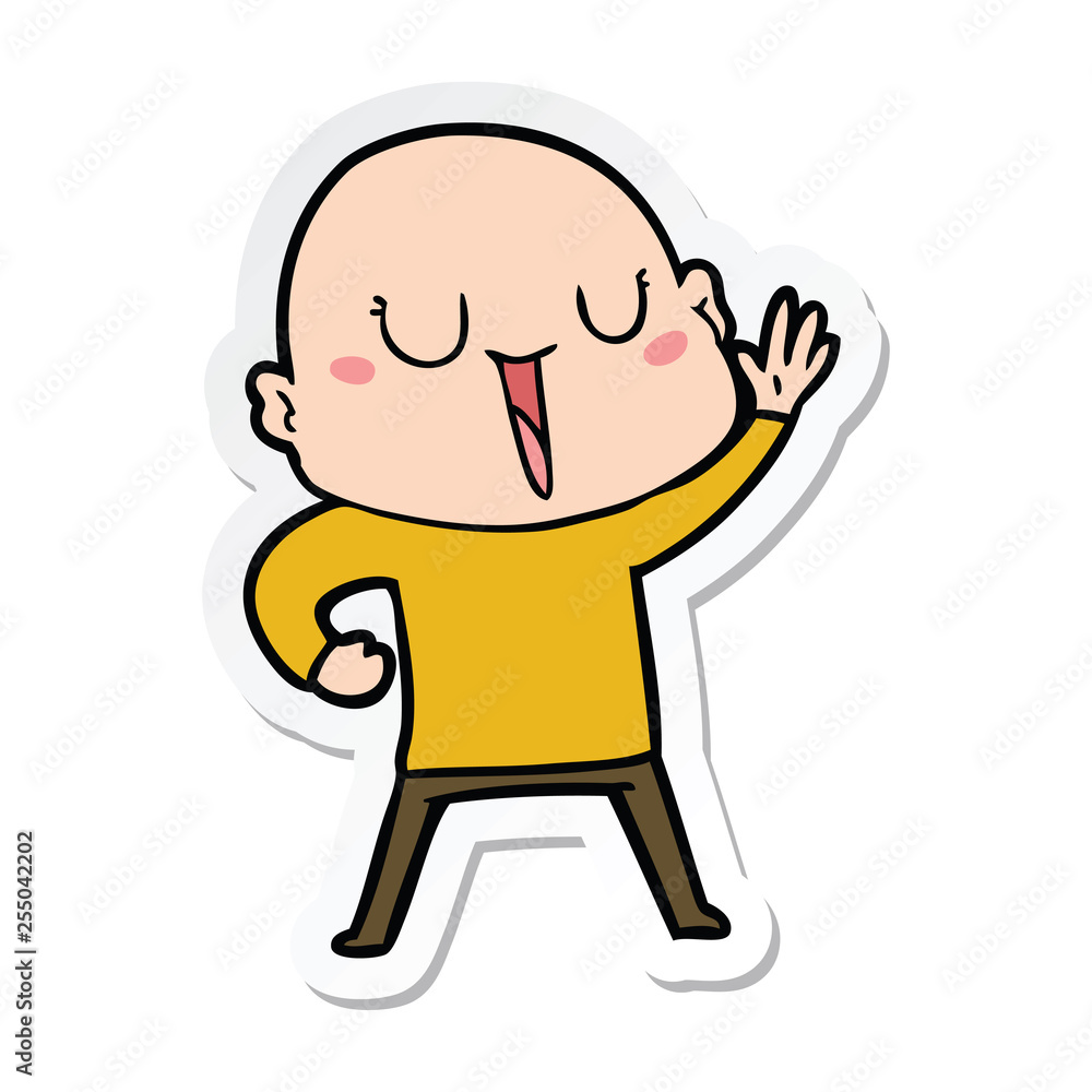sticker of a happy cartoon bald man sticker of a happy cartoon bald man