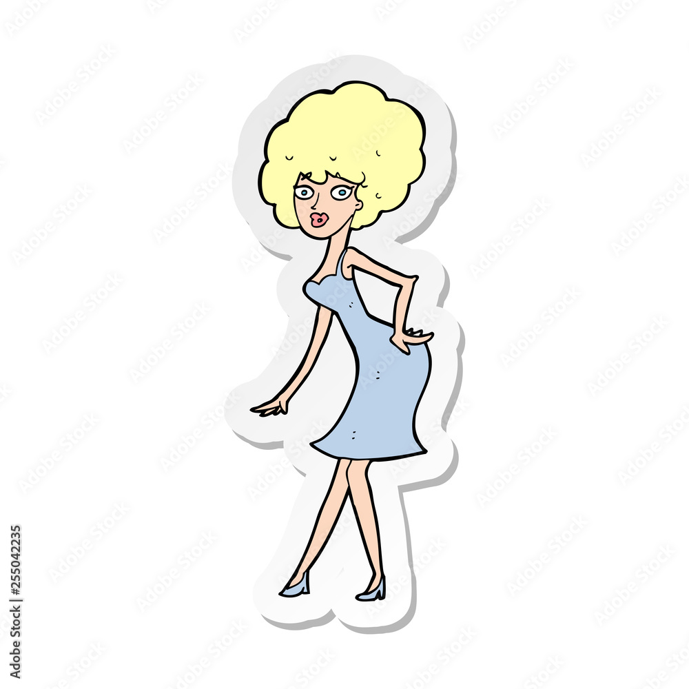sticker of a cartoon woman posing in dress sticker of a cartoon woman posing in dress