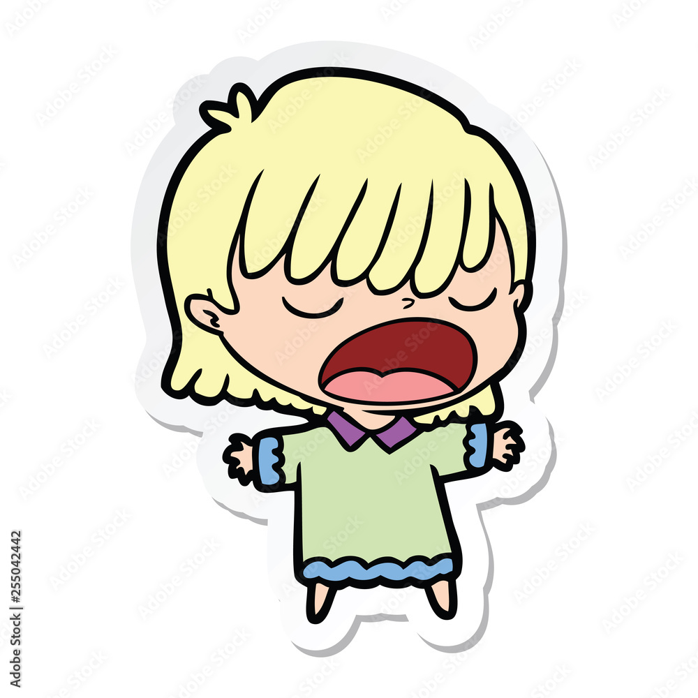 sticker of a cartoon woman talking loudly sticker of a cartoon woman talking loudly