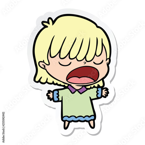 sticker of a cartoon woman talking loudly