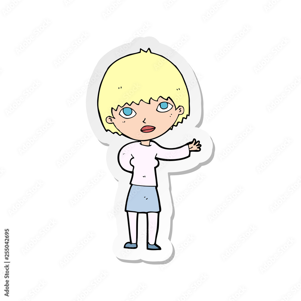 sticker of a cartoon woman explaining sticker of a cartoon woman explaining