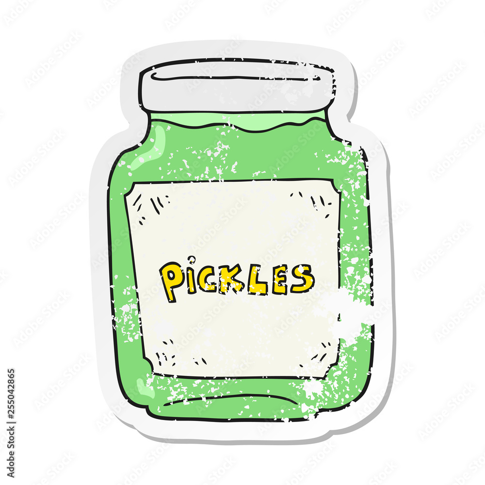 retro distressed sticker of a cartoon pickle jar Stock Vector | Adobe Stock