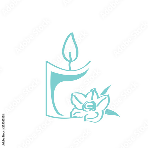 Isolated candle icon with a flower. Spa logo. Vector illustration design