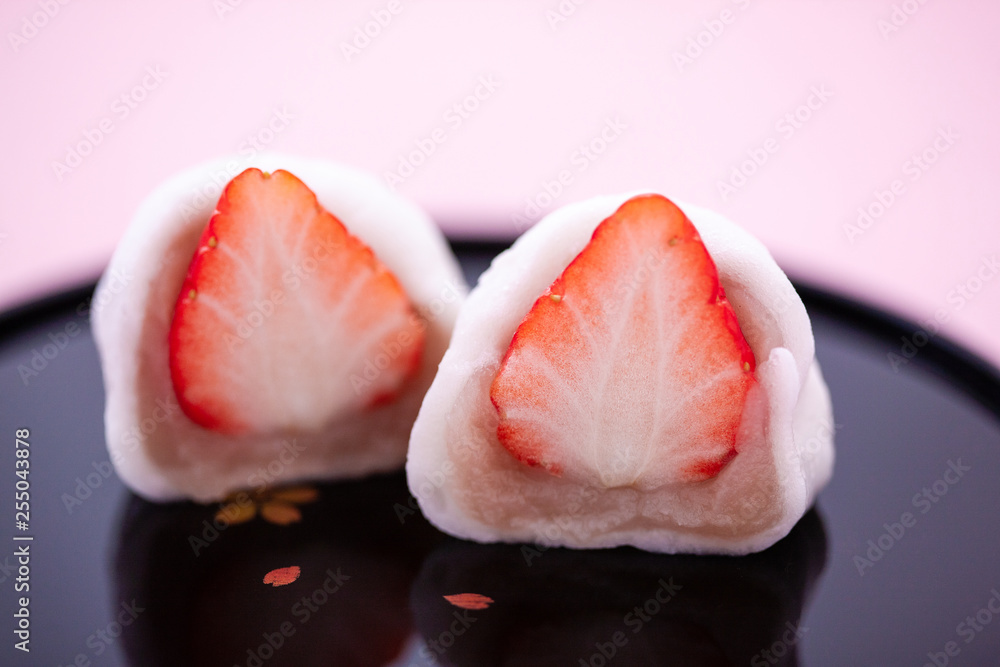 Strawberry Daifuku cut in half