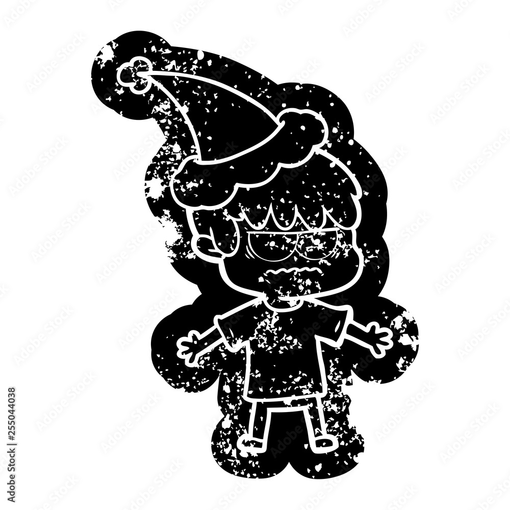 annoyed cartoon distressed icon of a boy wearing santa hat annoyed cartoon distressed icon of a boy wearing santa hat