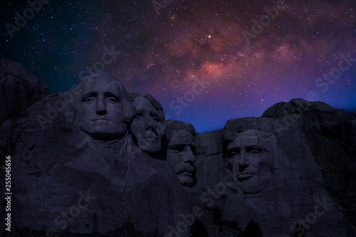 Mt. Rushmore national memorial park in South Dakota with milky way ,starry night background.