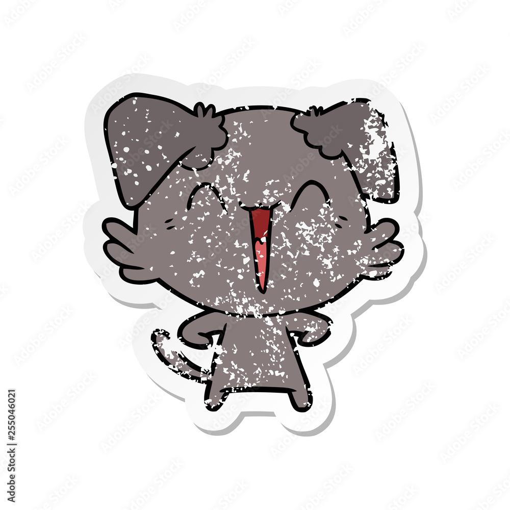 Obraz premium distressed sticker of a happy little dog cartoon