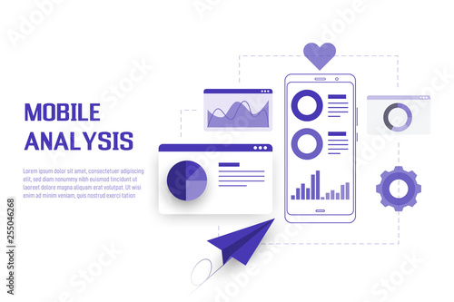 Mobile Data analysis, research, planning, statistics, financial, infographic, management vector concept. Vector