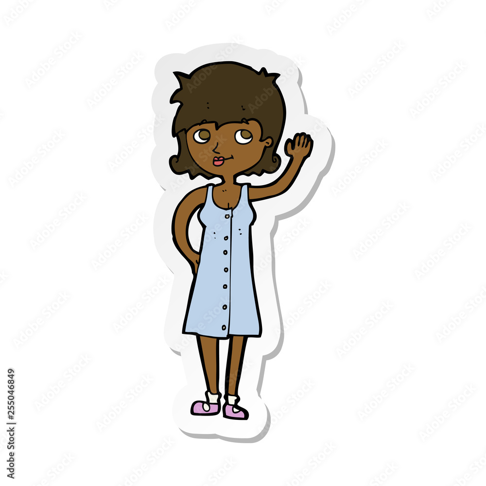sticker of a cartoon pretty woman waving sticker of a cartoon pretty woman waving