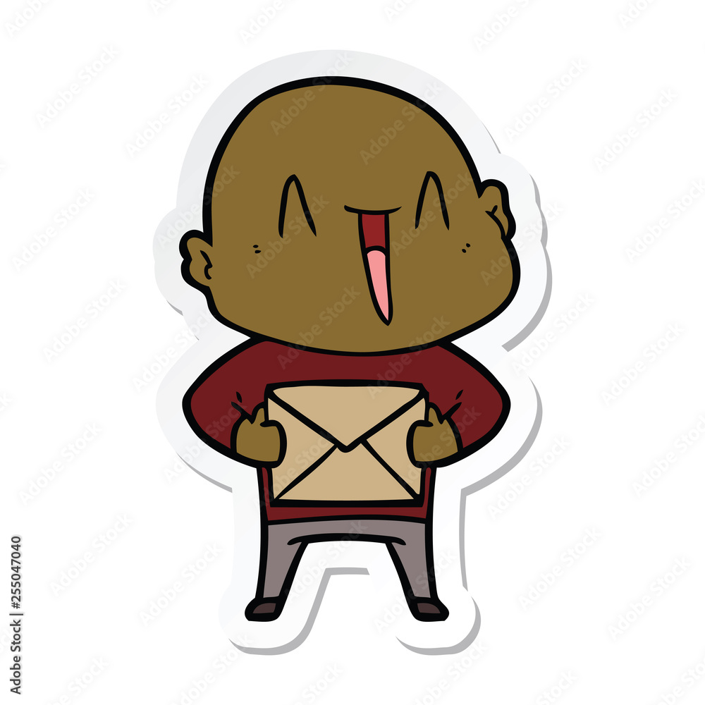 Fototapeta premium sticker of a happy cartoon bald man
