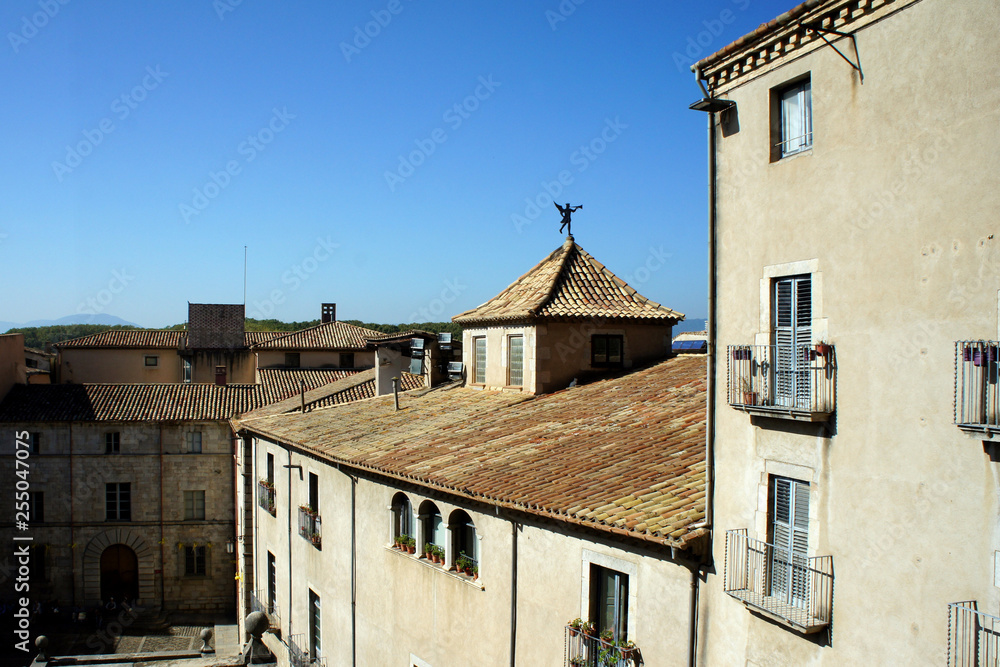 Tiled roofs of the old town.Girona.Catalonia.