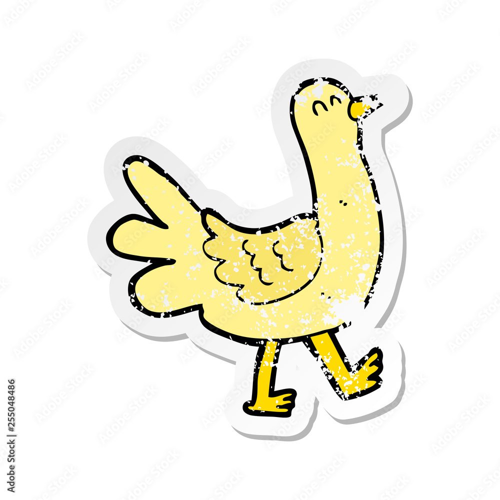 retro distressed sticker of a cartoon walking bird retro distressed sticker of a cartoon walking bird