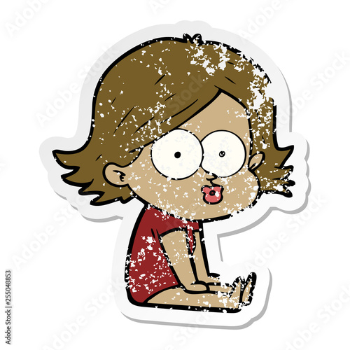 distressed sticker of a cartoon girl pouting